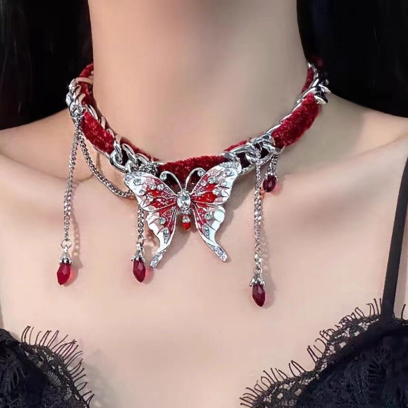 Wholesale Red Velvet Butterfly Tassel Necklace ACC-NE-Niqi001