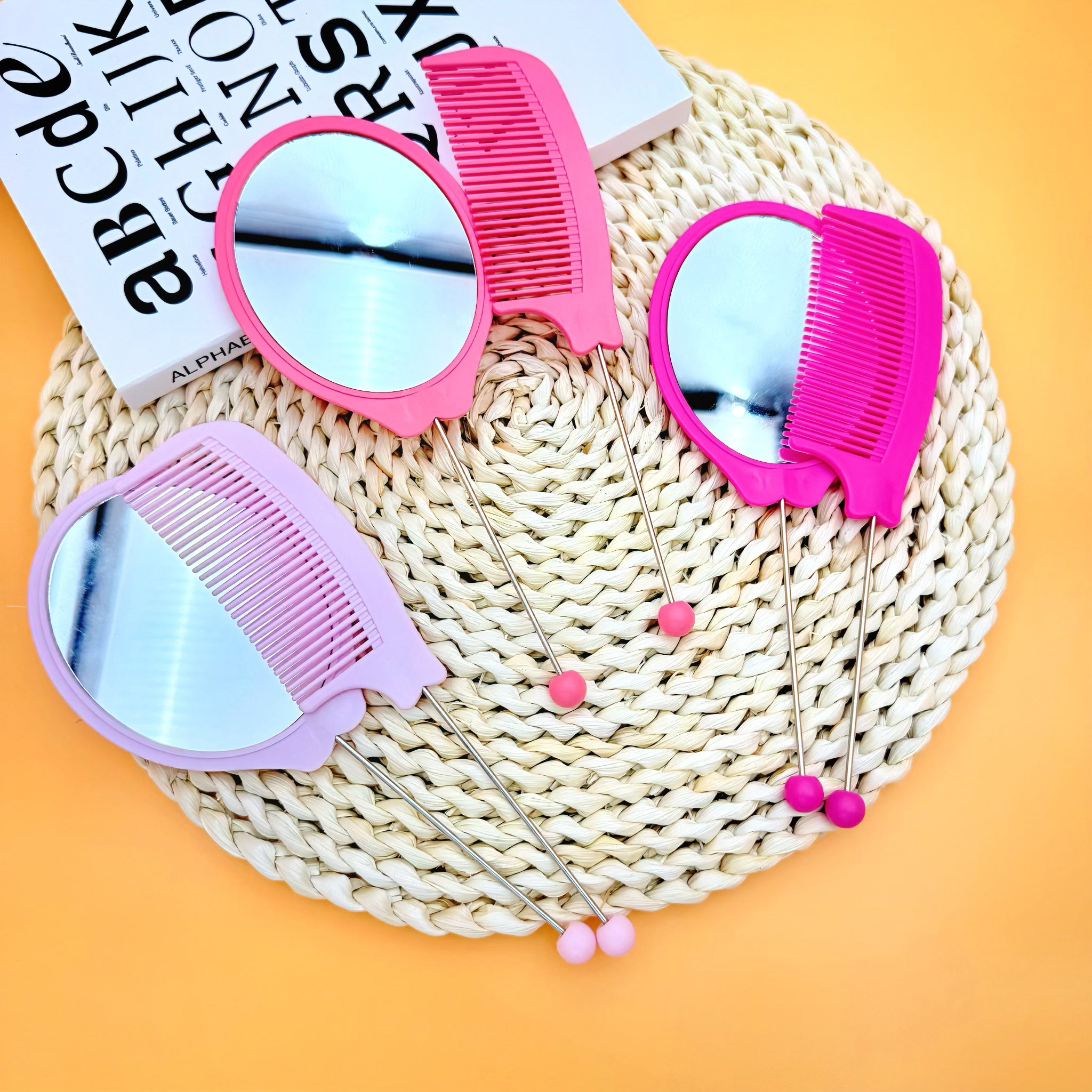 Wholesale Beadable Comb+Mirror Set Portable DIY Beaded Makeup Mirror Comb Gift ACC-MR-JinBN001