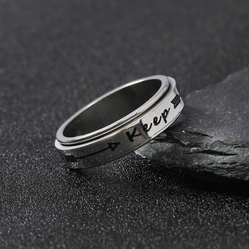 Wholesale English Letter Rotating Decompression Ring Stainless Steel Ring ACC-RS-ZhongQi001