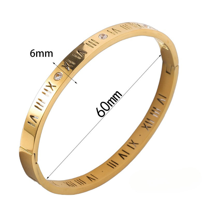 Wholesale Roman Numeral Clasp Titanium Steel Egg Shape Bracelet ACC-BT-Ruif003