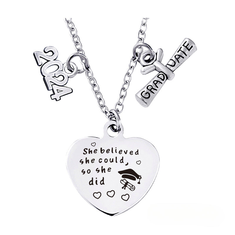 Wholesale Love Pendant 2024 Graduation Season Gift Titanium Steel Necklace ACC-NE-Ganggu001