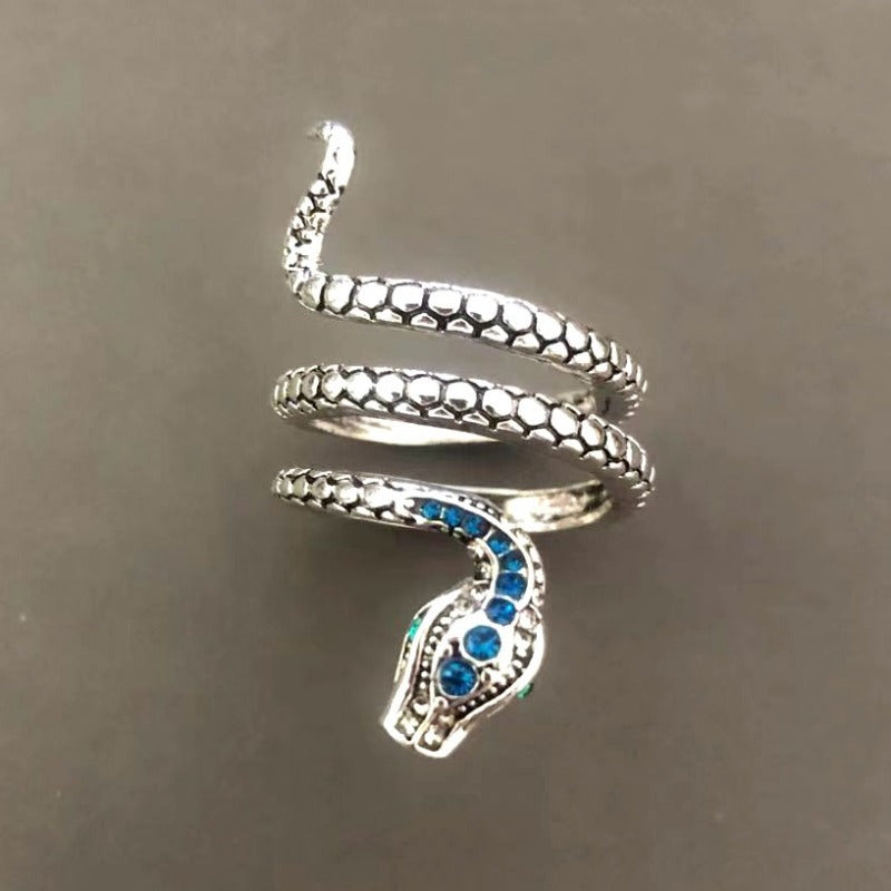 Wholesale Creative Snake Shape Micro Inlaid Sapphire Blue Zircon Ring ACC-RS-YuMei006