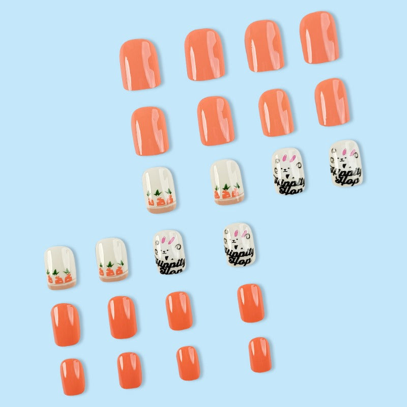 Wholesale 24 Pieces/box Easter Carrot Cartoon Bunny Nails Kits Nail Stickers ACC-NS-QXJ001