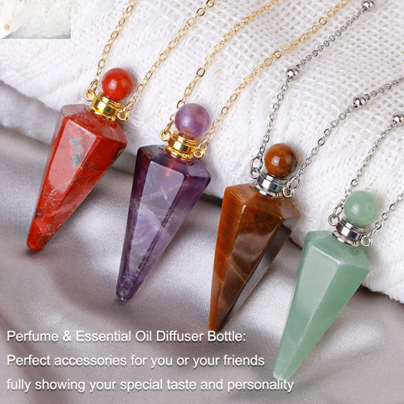 Wholesale Natural Stone Crystal Stone Hexagonal Column Perfume Bottle Necklace ACC-NE-HuaiShe002