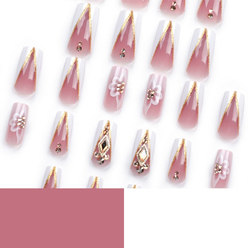 Wholesale 24 Pieces/box White Edge Flower Diamond Nails Kits Nail Stickers ACC-NS-LeFan255