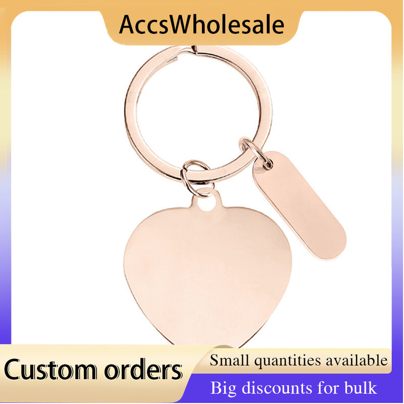 Custom Keychain with Laser Engraved Text or Logo - Multi-color Heart-shaped Small Strip Metal Keychain