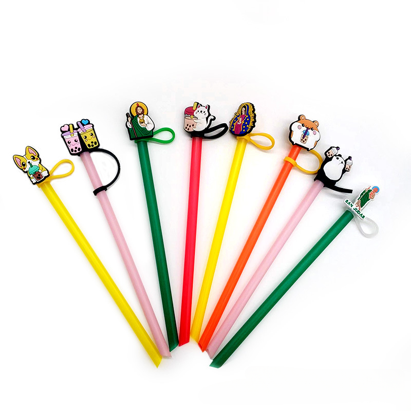 Wholesale 10PCS 7-8mm Cartoon Beverage Silicone Straw Tube Cap