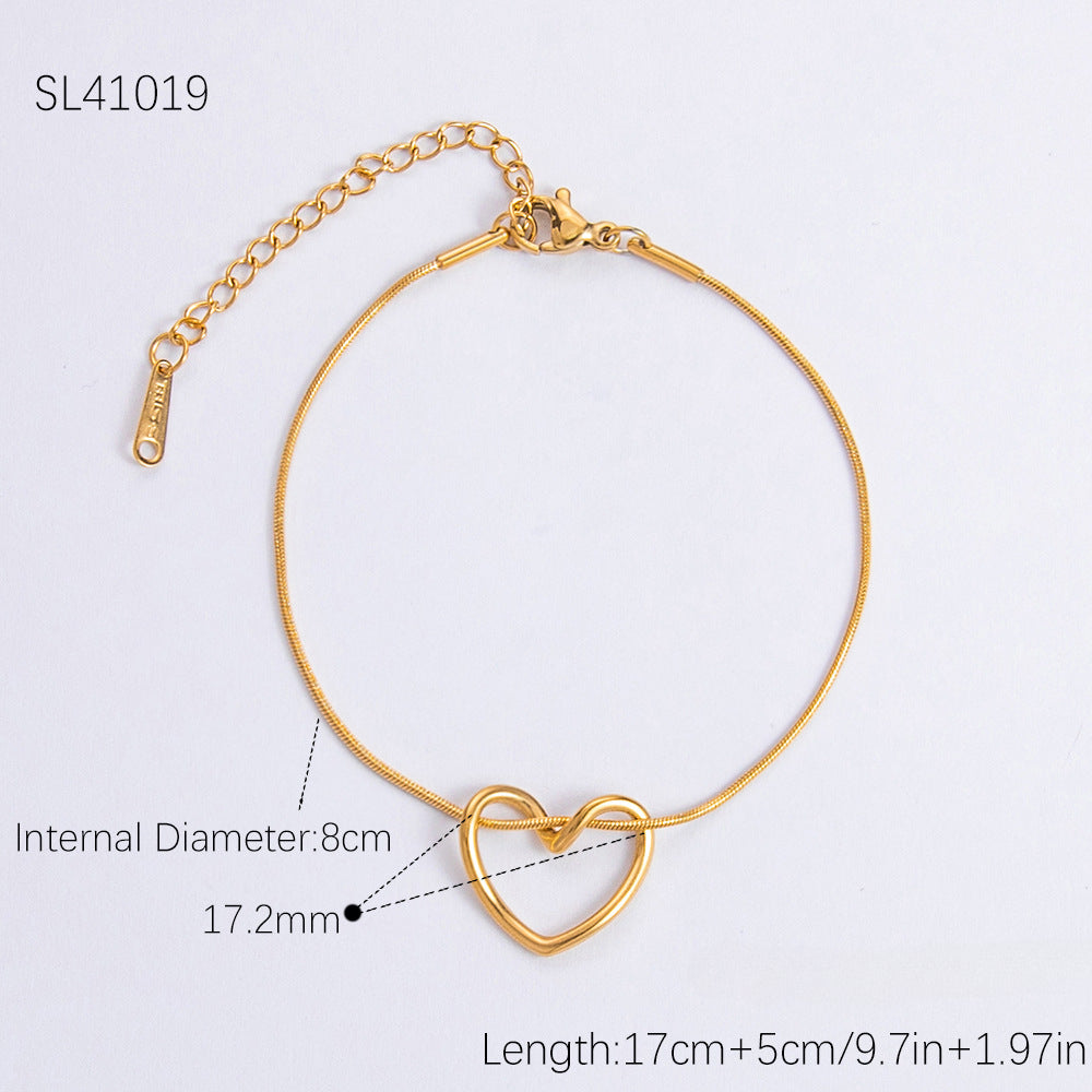 Wholesale Stainless Steel 18K Gold Love Heart Necklaces Bracelet Set ACC-NE-YuHui006