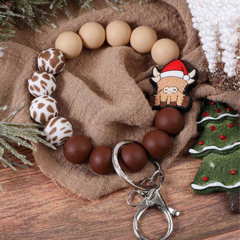 Wholesale Christmas Cute Santa Hat Old Man Silicone Beaded Keychain ACC-KC-JiuYa020