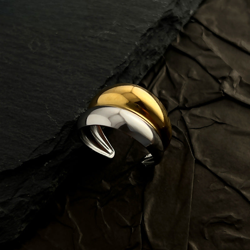 Wholesale Stainless Steel Contrast Ring Electroplating 18K Gold and Silver Splicing Open Ring ACC-RS-WanCh006