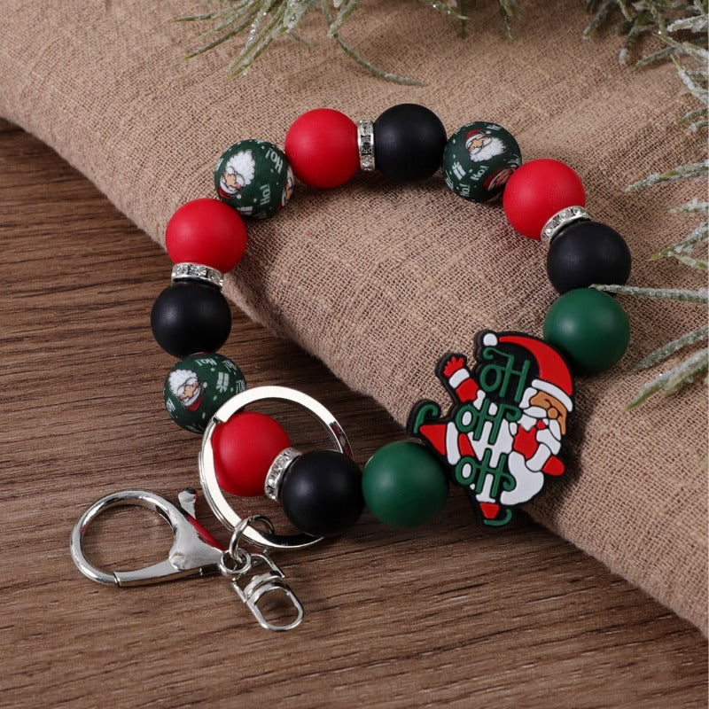 Wholesale Christmas Cute Santa Hat Old Man Silicone Beaded Keychain ACC-KC-JiuYa020