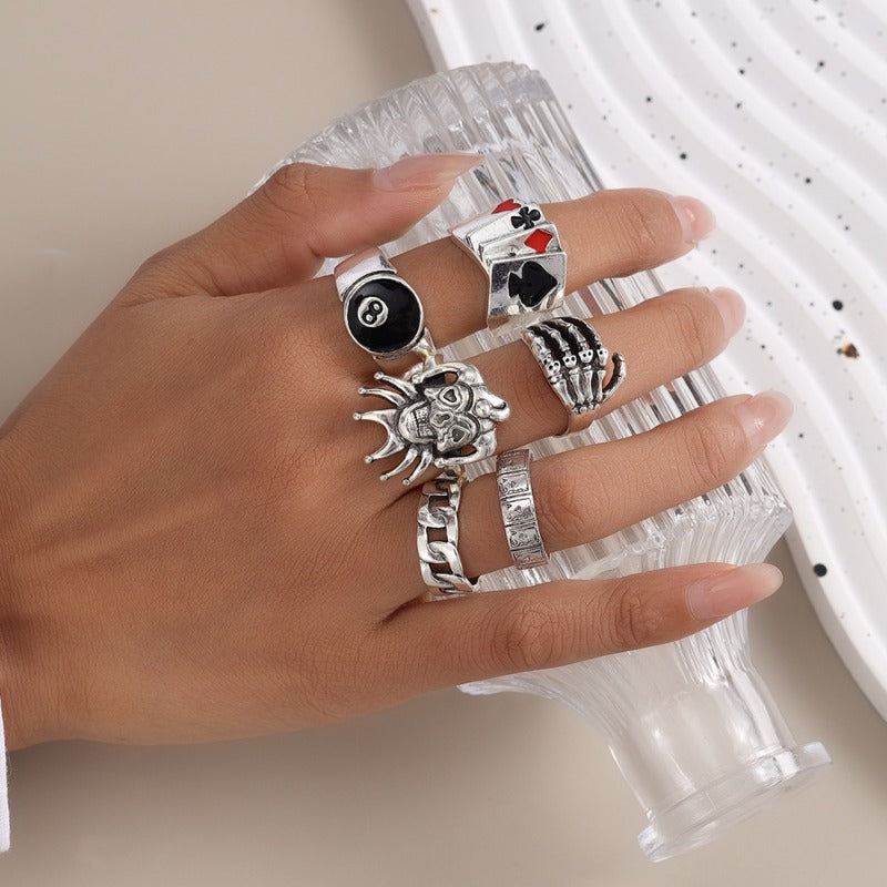 Wholesale 6pcs/set Vintage Skull Clown Ring Set ACC-RS-YueSen001
