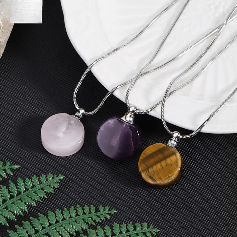 Wholesale Natural Stone Crystal Essential Oil Bottle Pendant Necklace ACC-NE-HuaiShe003