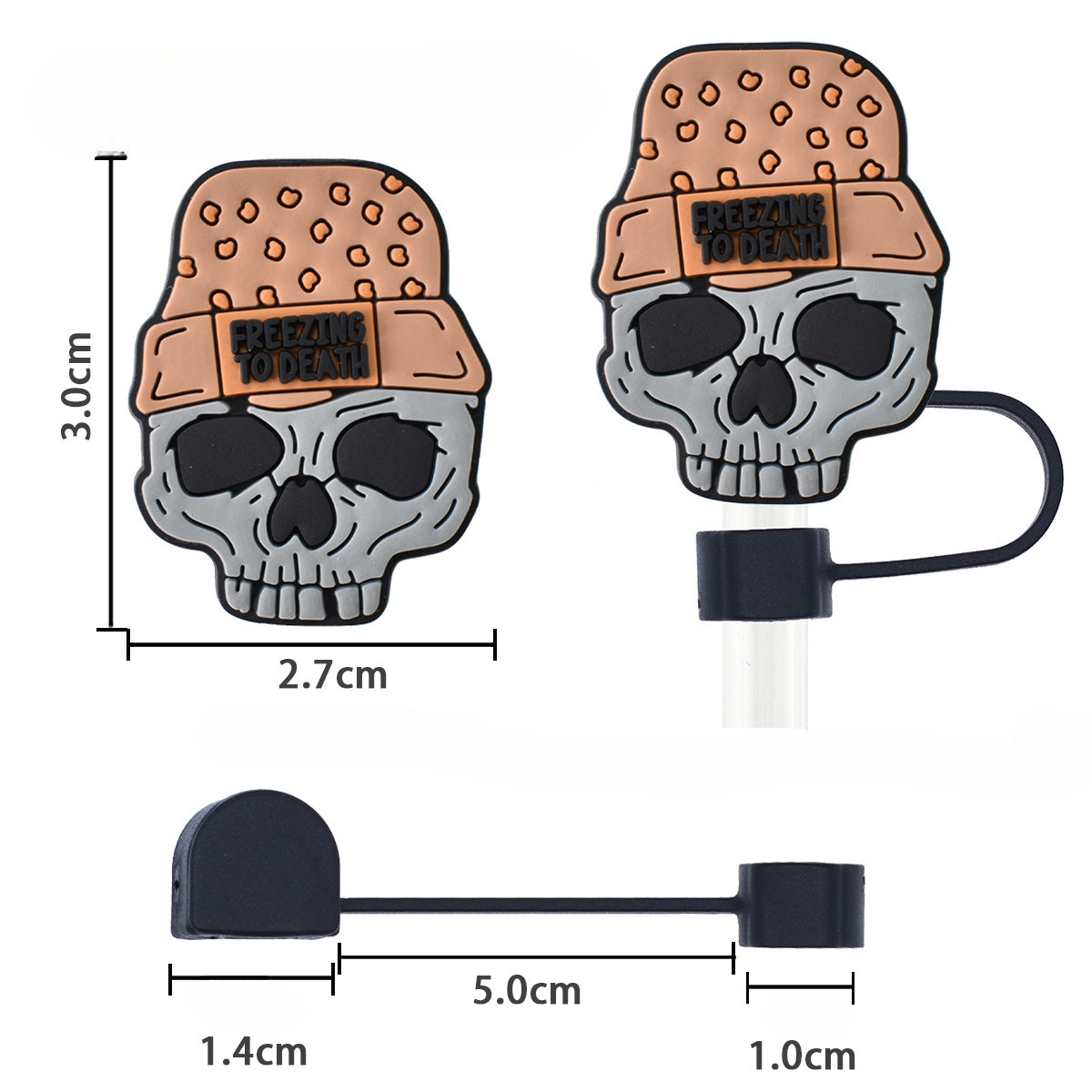 Wholesale Random 100pcs Halloween Skull 10mm PVC Soft Straw Tube Cap ACC-SCR-RYY075