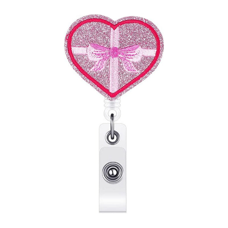 Wholesale Acrylic Glitter Embroidery Love Telescopic Rotating Badge Keychain ACC-KC-QiDing015