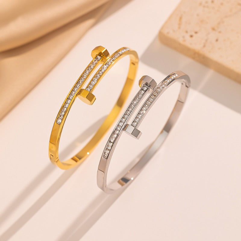 Wholesale Nail Bracelet Micro Inlaid Zircon Titanium Steel Bracelet ACC-BT-NaBao008