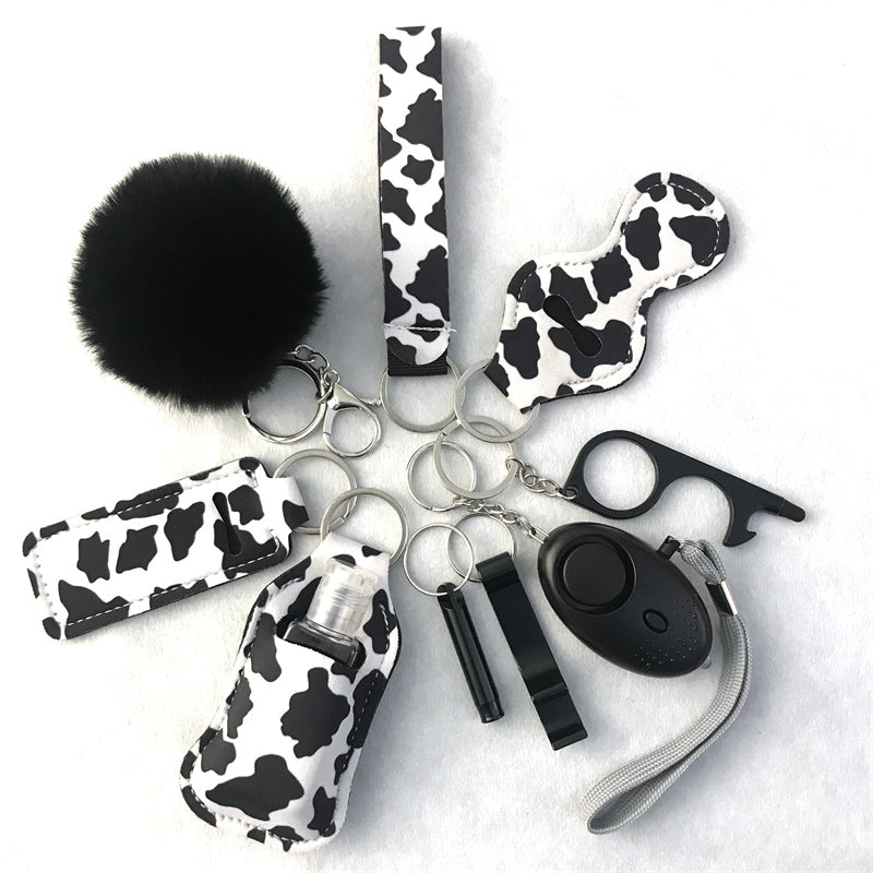 Wholesale Leopard Print Cow Print Lipstick Cover Door Opener Bottle Opener Hair Ball Wrist Keychain 10-piece Set ACC-KC-LF001