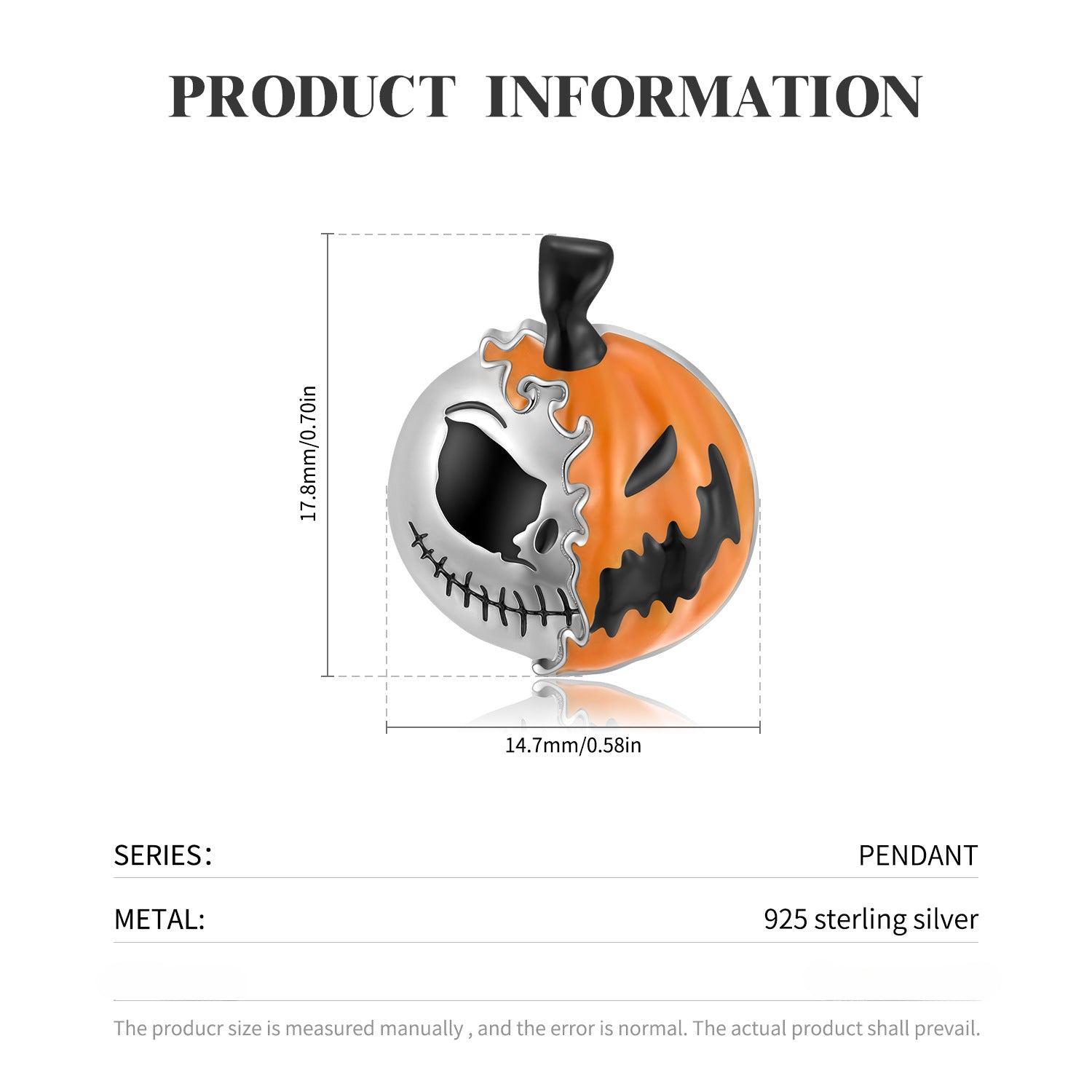 Wholesale Halloween S925 Sterling Silver Double-sided Pumpkin Skull Necklaces ACC-NE-MC002