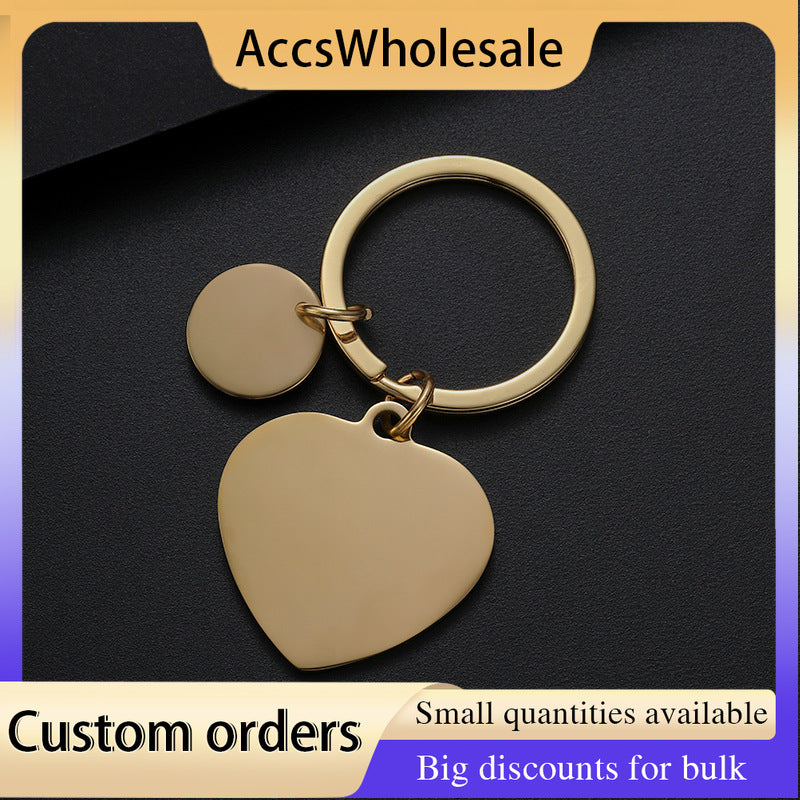 Custom Keychain with Laser Engraved Text or Logo - Multi-color Heart-shaped Small Round Metal Keychain