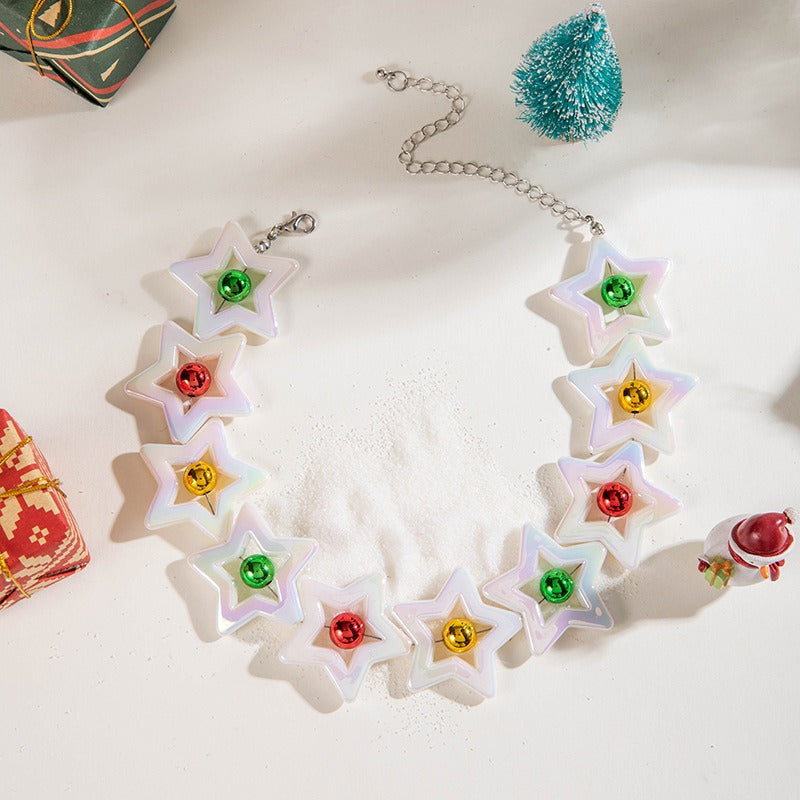 Wholesale Christmas Acrylic Five-pointed Star Beaded Necklace ACC-NE-YongGe006
