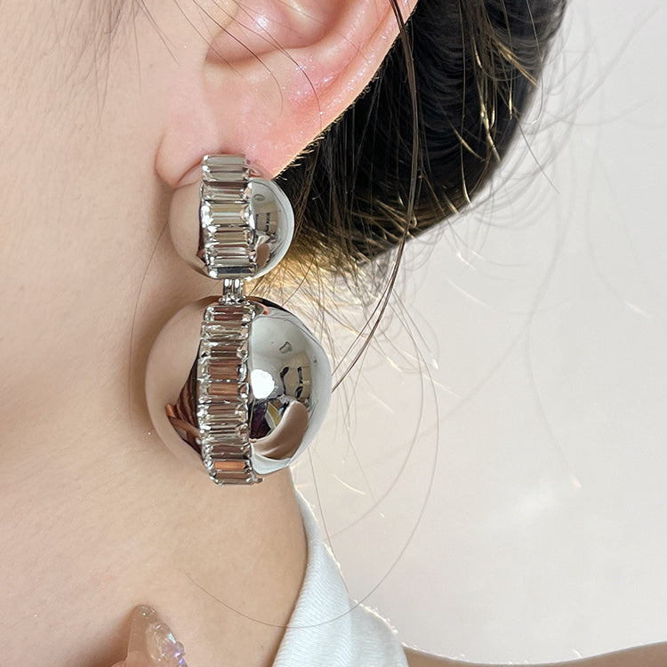 Wholesale Graded Rhinestones Round Ball Mirror Exaggerated Earrings Statemente Earrings Blingbling Earrings ACC-ES-SZL003