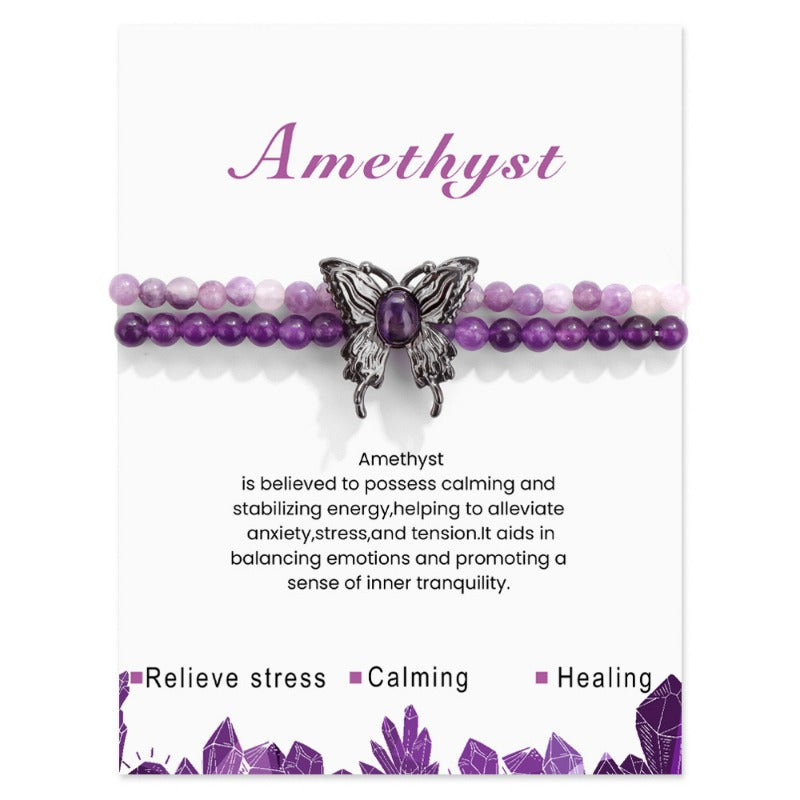 Wholesale Natural Amethyst Butterfly Double Layer Bracelet ACC-BT-YinYi008