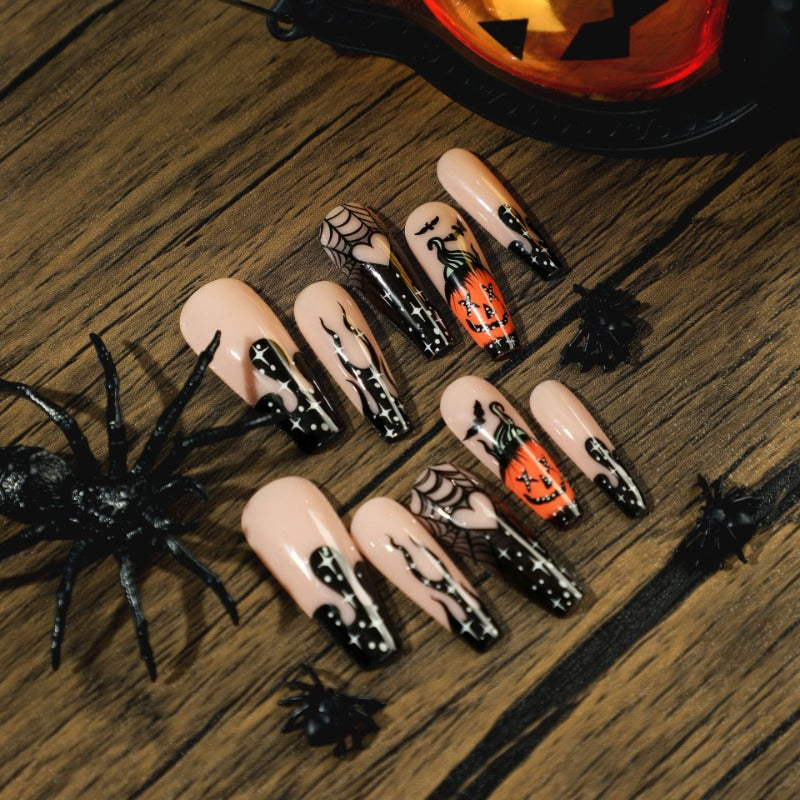 Wholesale 24 Pieces/box Halloween Pumpkin Bat Press-on Nails Kits Nail Stickers ACC-NS-LeFan120