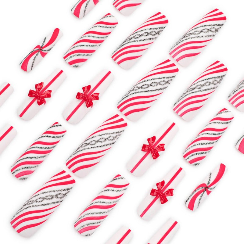 Wholesale 24 Pieces/box Christmas Red Bow Press-on Nails Kits Nail Stickers ACC-NS-LeFan184