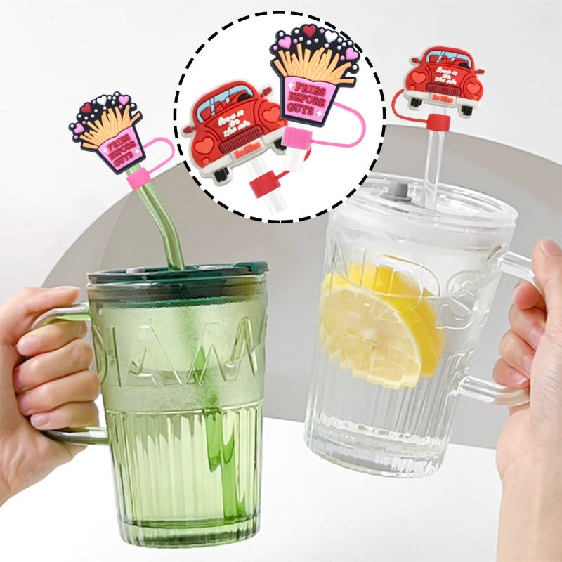 Wholesale Random 100pcs Valentine's Day Love Party 10mm PVC Soft Straw Tube Cap ACC-SCR-RYY126