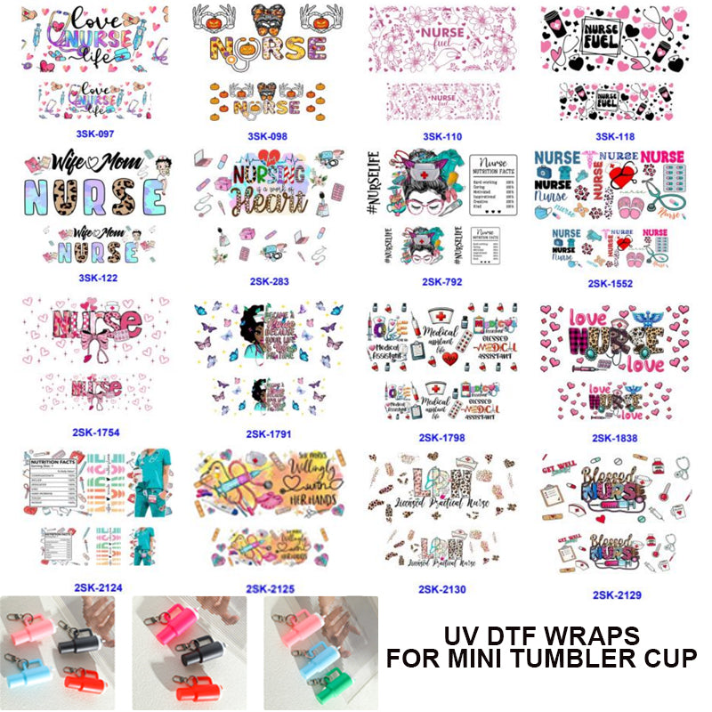 Wholesale Mix 16pcs Cartoon UV DTF Cup Wraps for Mini Tumbler Cup Keychains Accessories DIY Gift Cup Sticker Gift ACC-UDW-OSM020