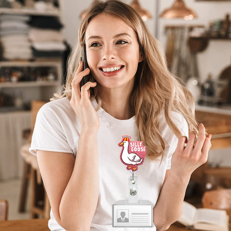 Wholesale Acrylic Cute Big Goose Retractable Rotating Badge Keychain ACC-KC-QiDing012