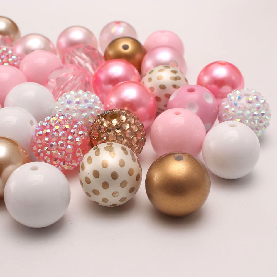 Wholesale  50pcs/pack Bubblegum Beads Pink gold Print 20MM Acrylic Large Beads
