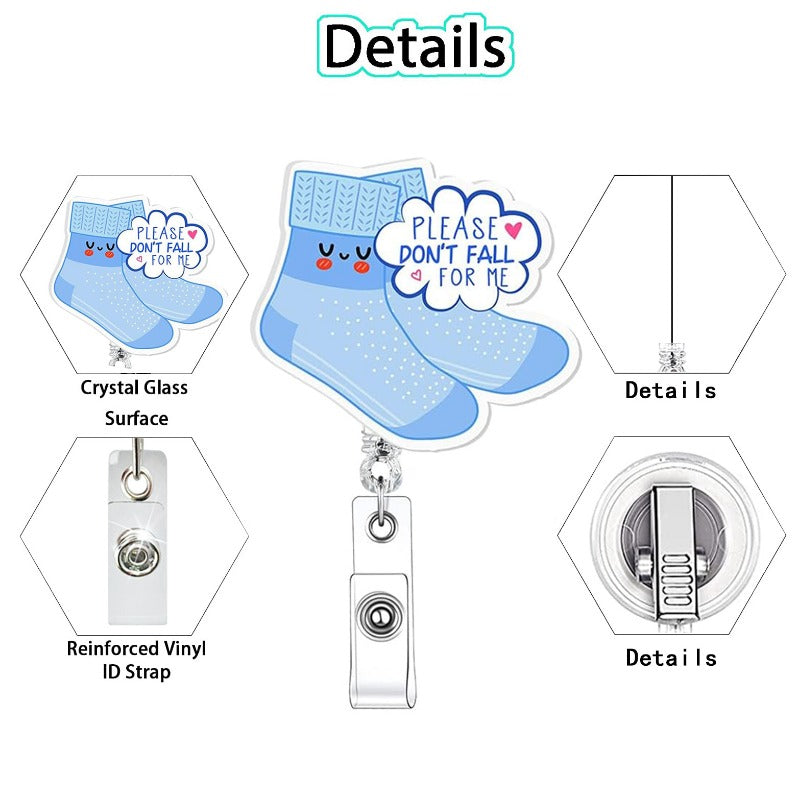 Wholesale Flat Resin Six Color Socks Retractable Rotating Easy Pull Badge Keychain ACC-KC-QiDing020