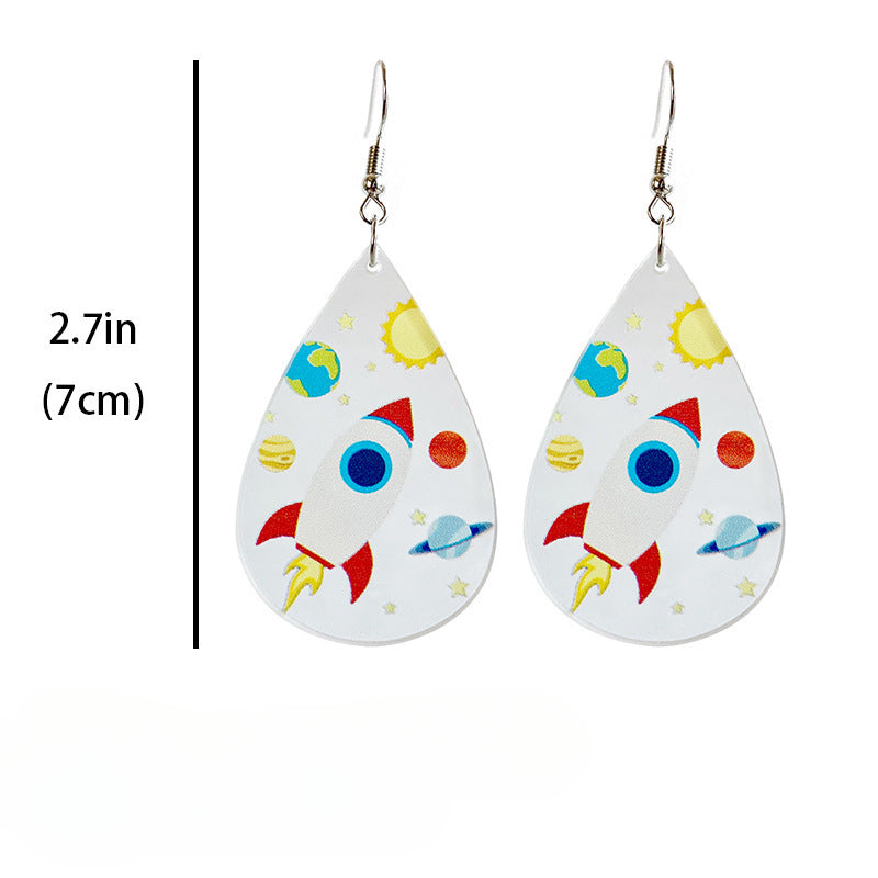 Wholesale 2 Pairs/pack Rocket Microscope Violin Teacher Gift Drop Shaped Acrylic Earrings Teacher's Day ACC-ES-HY017