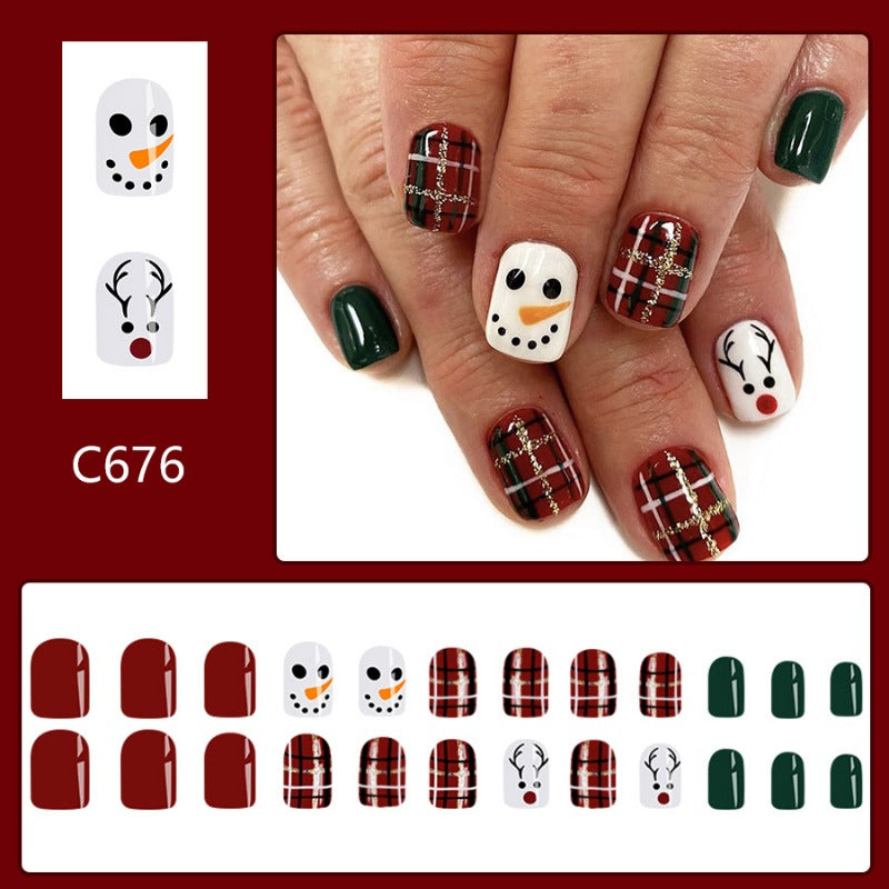 Wholesale 24 Pieces/box Christmas Cute Snowman Nails Kits Nail Stickers ACC-NS-GuaiXL121