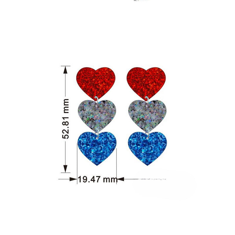 Wholesale American Independence Day Red White and Blue Striped Heart Shape Pentagram USA Acrylic Earrings ACC-ES-XP011