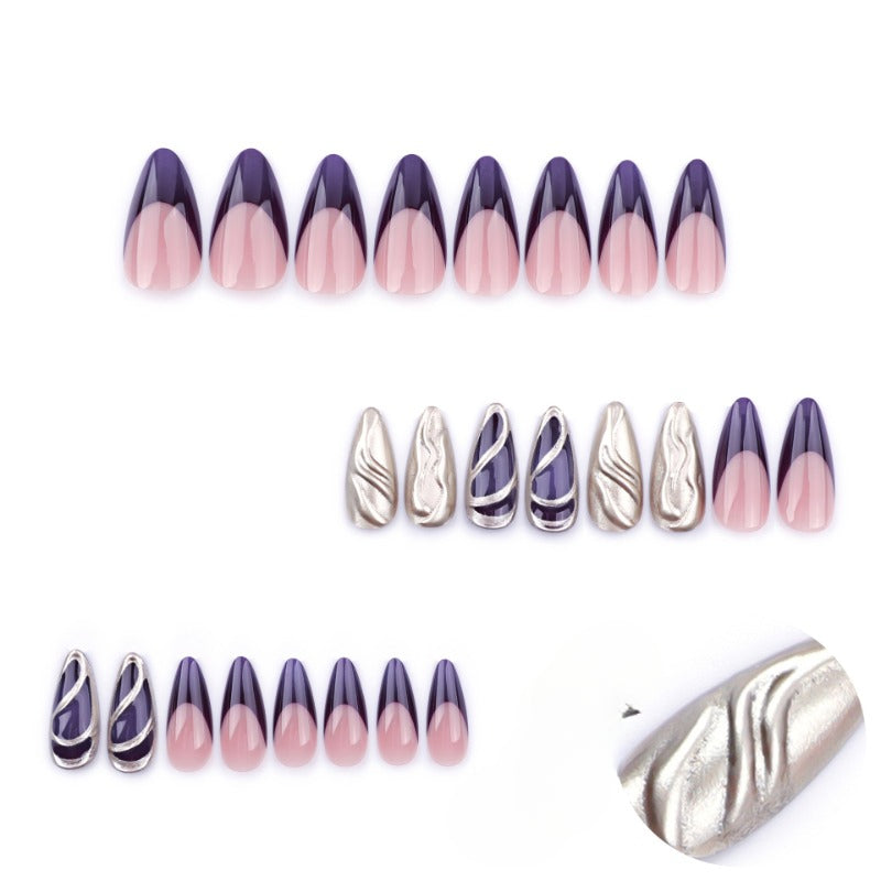 Wholesale 24 Pieces/box Purple Silver Pearlescent Nails Kits Nail Stickers ACC-NS-LeFan233