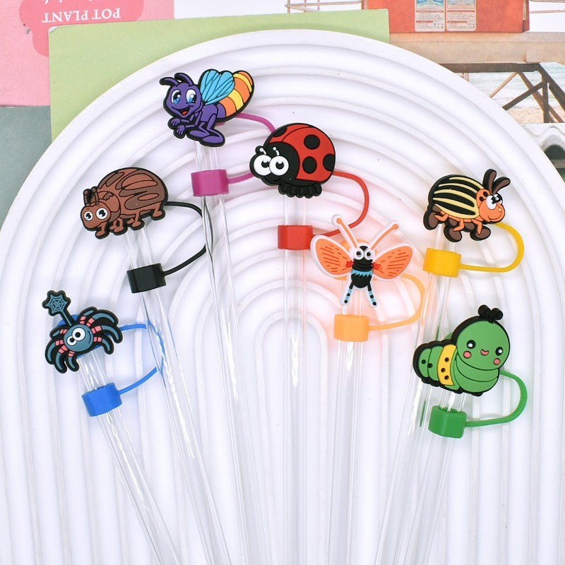 Wholesale Random 100pcs Cartoon Insect Series 10mm PVC Soft Straw Tube Cap ACC-SCR-RYY145