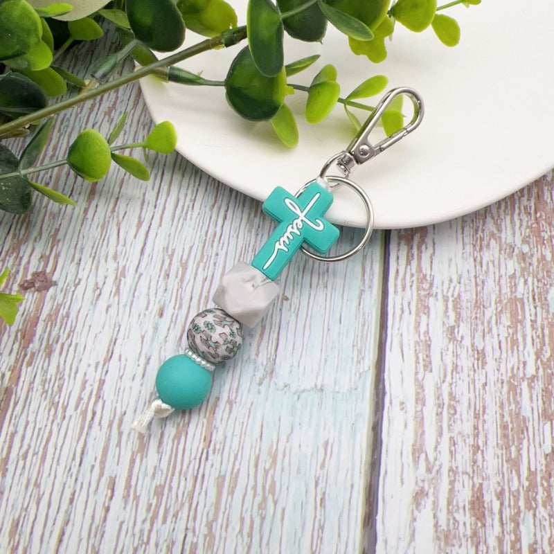 Wholesale Cross Silicone Beaded Keychain ACC-KC-JiuYa014