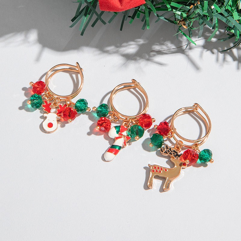 Wholesale 3pcs/set Elk Cane Christmas Cute Bell Animal Pendant Ring Set ACC-RS-YongGe016