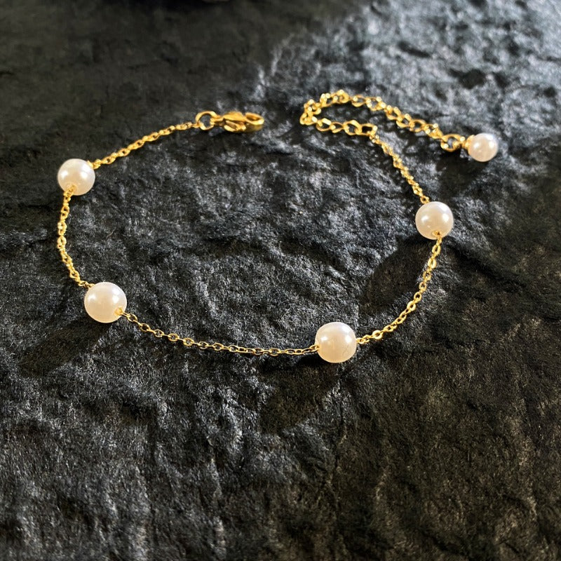 Wholesale Titanium Steel Gold Plated Laser Four Leaf Clover Pearl Bracelet ACC-BT-YuXun005