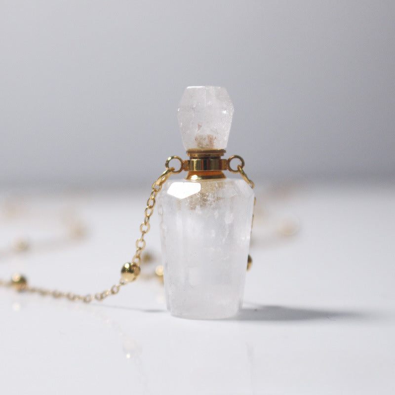 Wholesale Natural White Crystal Perfume Bottle Fragrance Essential Oil Empty Bottle 18K Necklace Sweater Chain ACC-NE-HFT001
