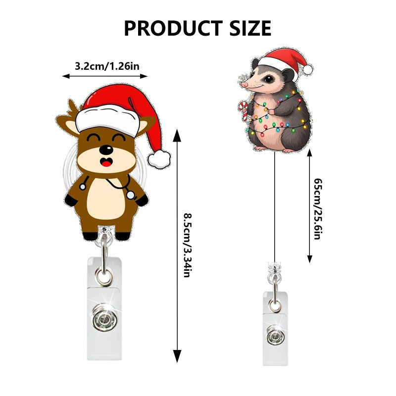 Wholesale Christmas Glitter Acrylic Cat Sloth Retractable Rotating Badge Keychain ACC-KC-QiDing030