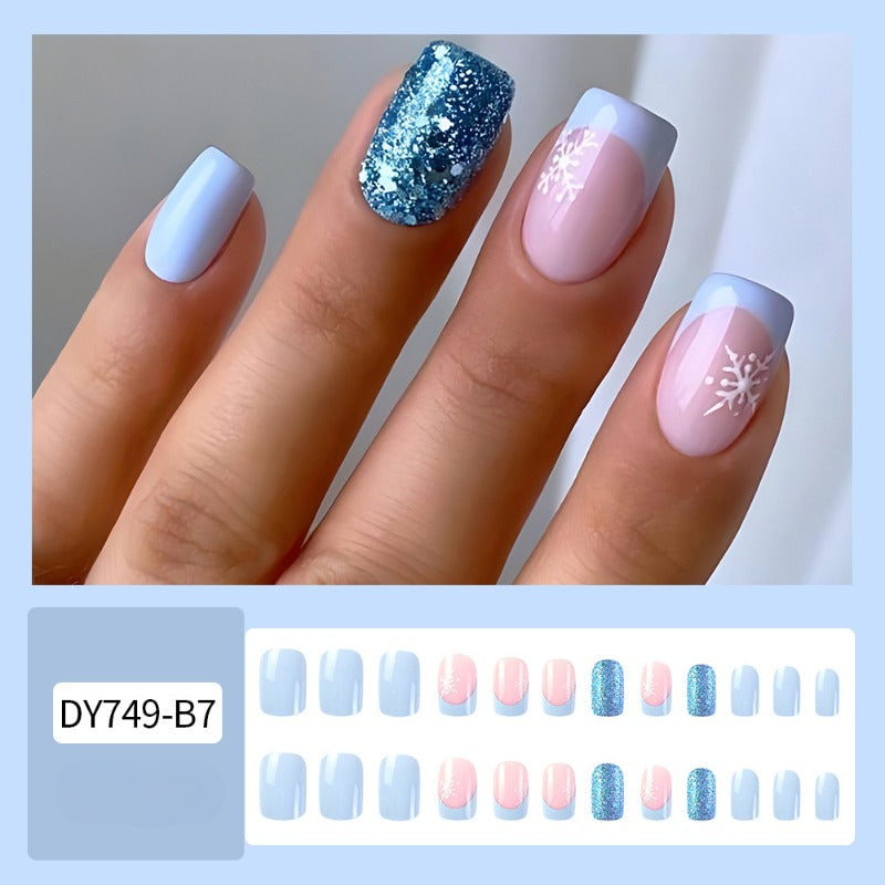 Wholesale 24 Pieces/box Christmas Blue and White Snowflake Nails Kits Nail Stickers ACC-NS-QXJ011