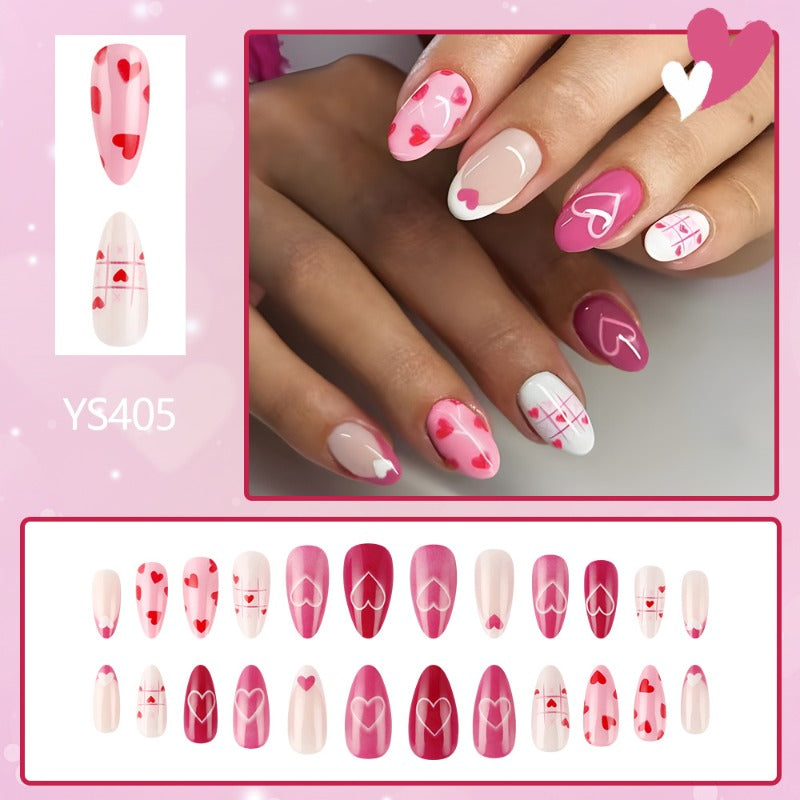 Wholesale 24 Pieces/box Valentine's Day Glossy Pink Love Nails Kits Nail Stickers ACC-NS-MiKe033