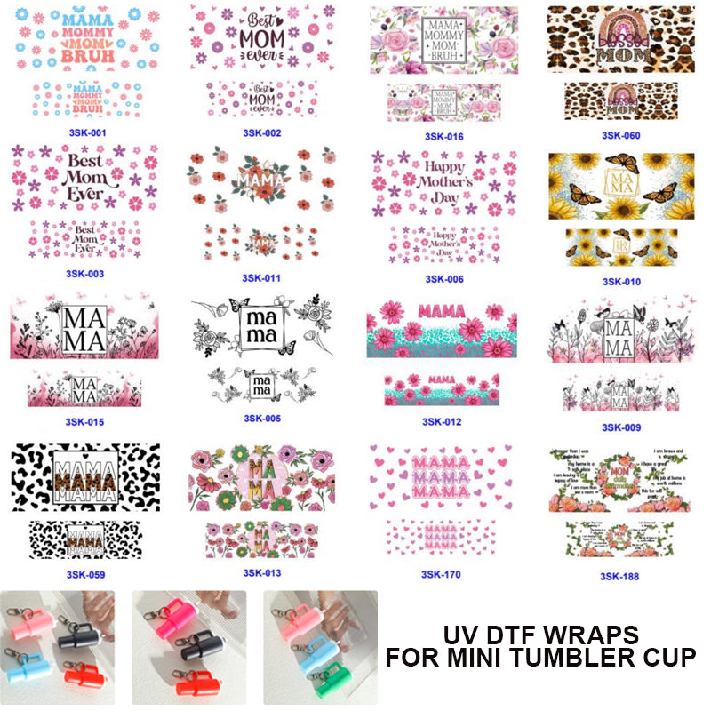 Wholesale Mix 16pcs Cartoon UV DTF Cup Wraps for Mini Tumbler Cup Keychains Accessories DIY Gift Cup Sticker Gift ACC-UDW-OSM020