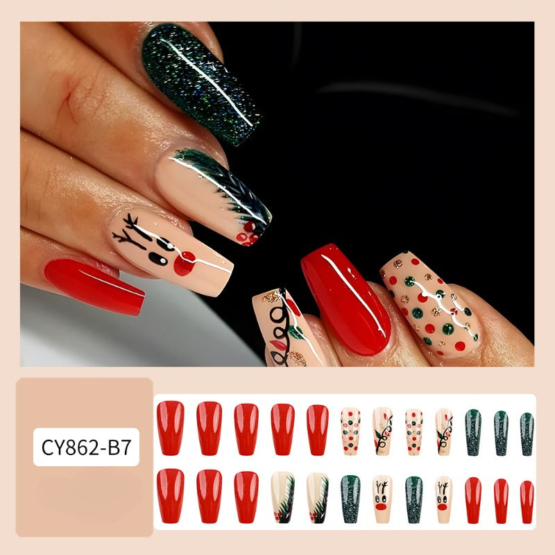 Wholesale 24 Pieces/box Christmas Cartoon Elk Nails Kits Nail Stickers ACC-NS-QXJ034