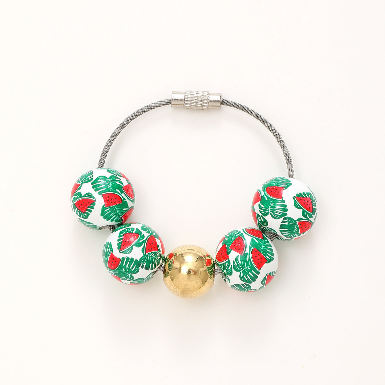 Wholesale Watermelon Flamingo Printed Wooden Beads Beaded Keychain ACC-KC-YTian025