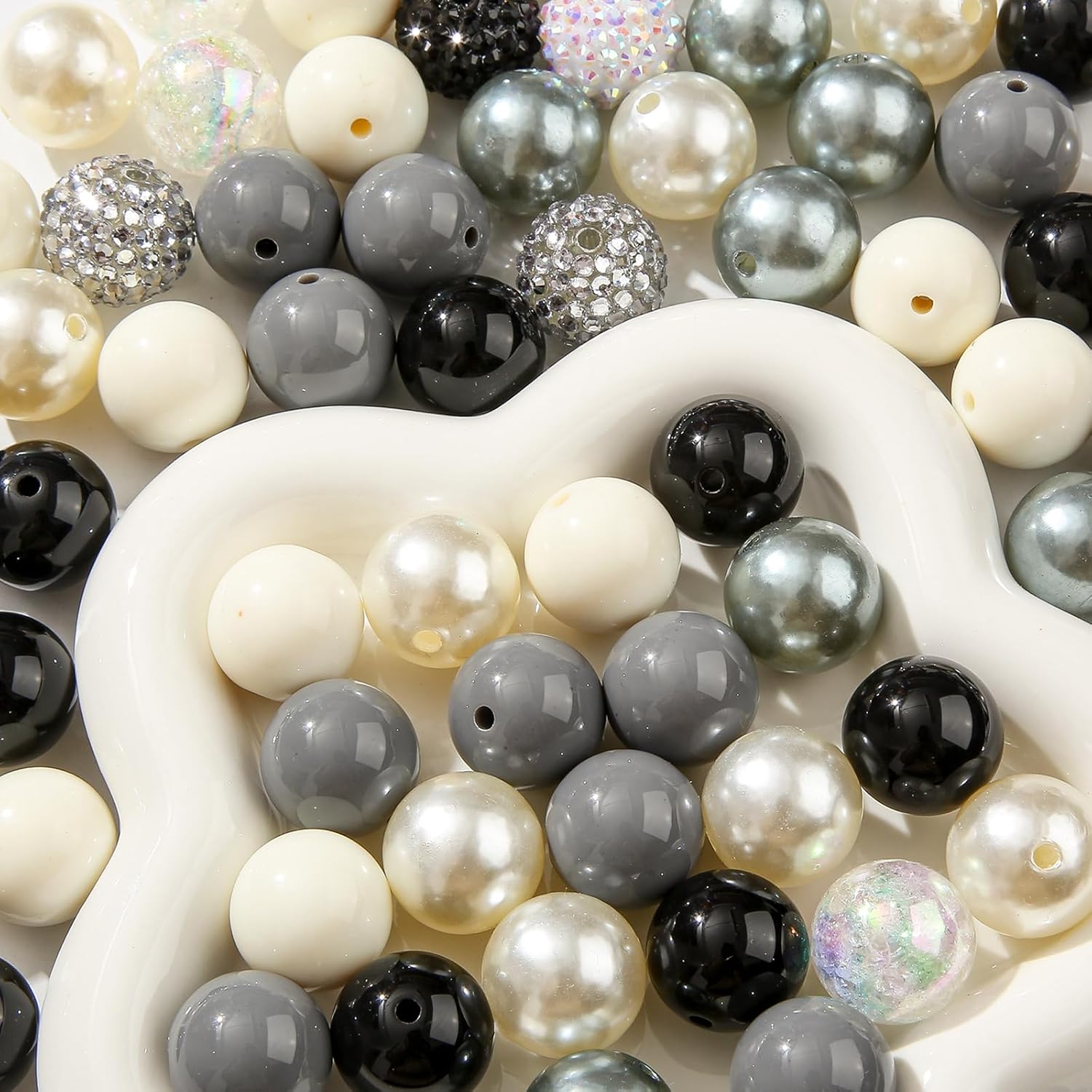 Wholesale 50pcs Acrylic Black&White Beads 20mm Chunk Bubblegum Bead Large Gumball Rhinestone Pearl Beads for DIY Phone Chain Key Chain Bracelet Necklace