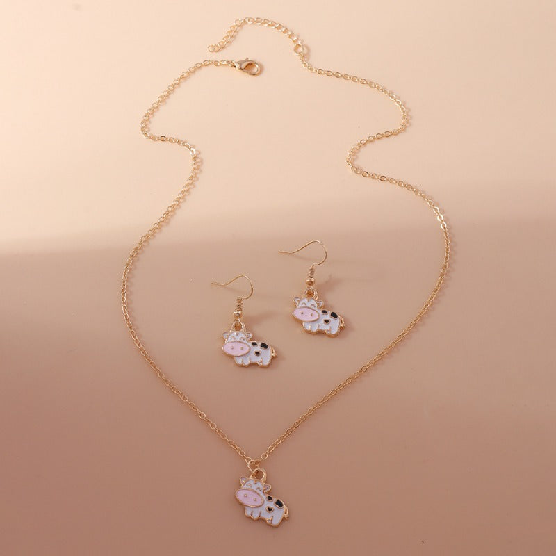 Wholesale Cartoon Animal Cow Earrings Necklace Set ACC-NE-YueSen024